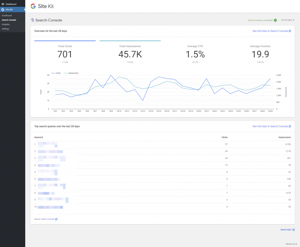 Site Kit Search Console