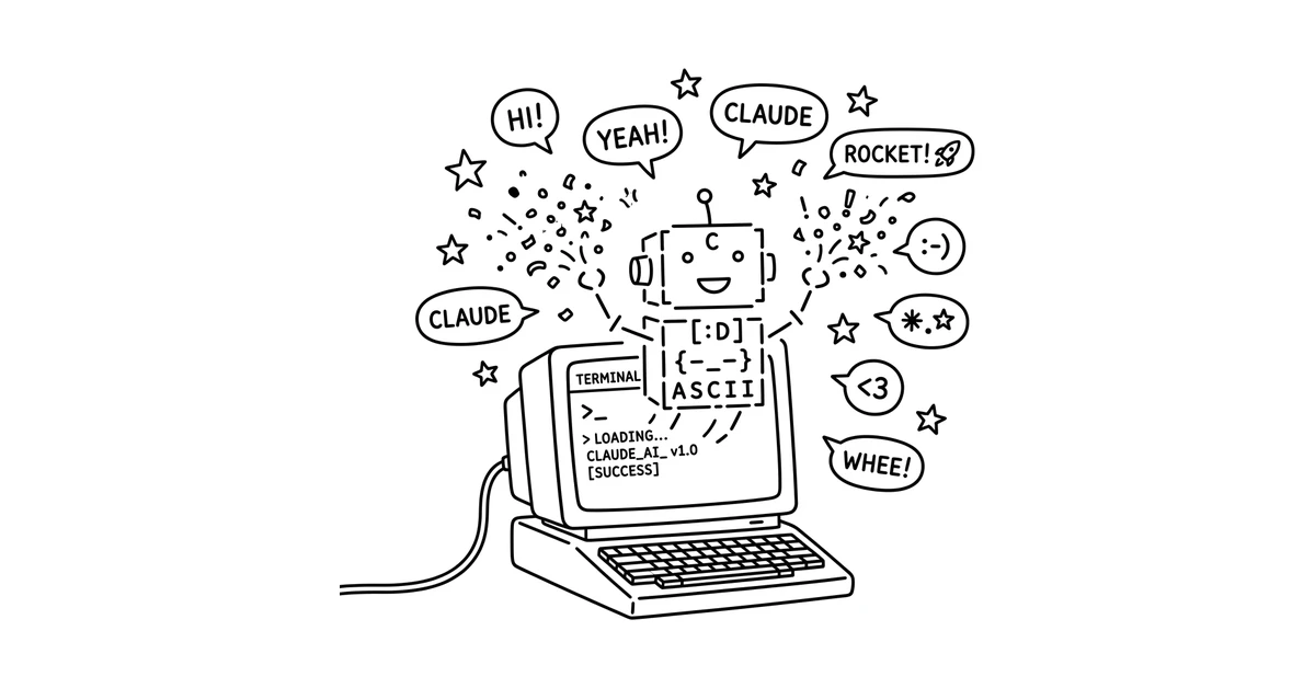 ภาพจำลองโลโก้ ASCII ของ Claude Code ตอนเปิดตัวในเทอร์มินัล ลายเส้นการ์ตูนสีขาวดำ