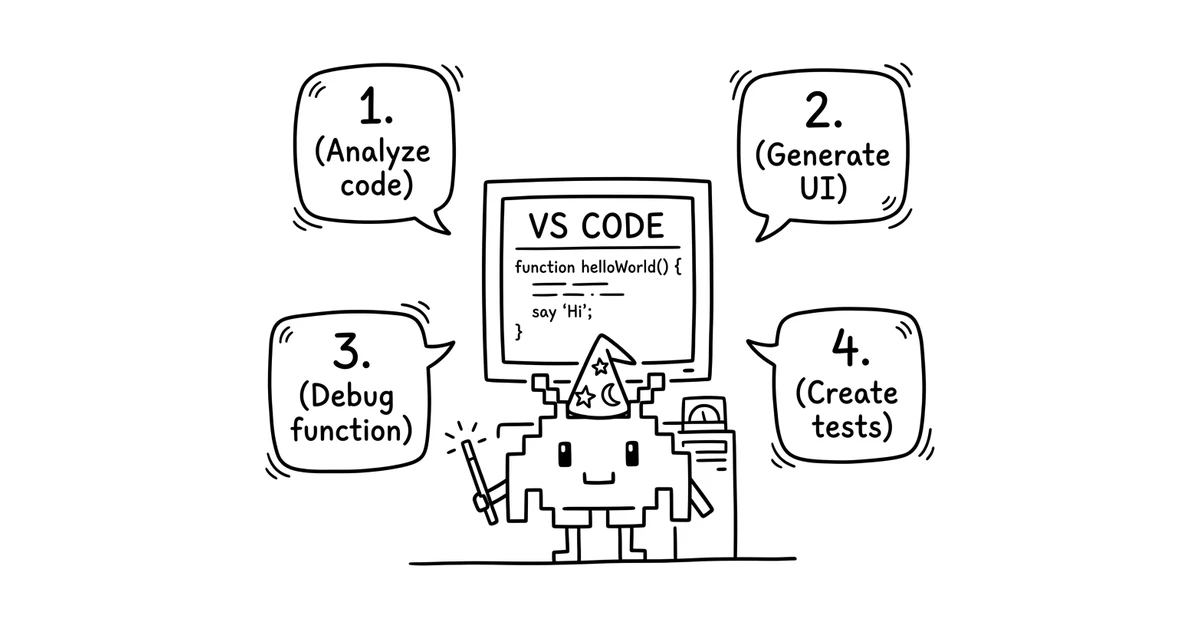 ภาพจำลองเครื่องมือช่วยเขียนโค้ดตัวแรกบน VS Code ของ Anthropic ลายเส้นการ์ตูนสีขาวดำ